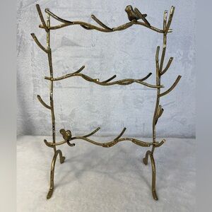 Jewelry Display Stand Gold Tone Metal 3 Rows Multiple Branches w/ Perching Birds